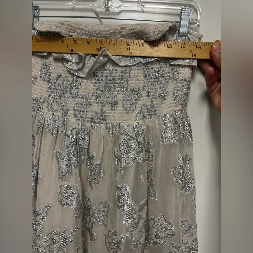 Free People Silver Metallic Strapless Gardenia Mini Dress Sz. M NWOT‎